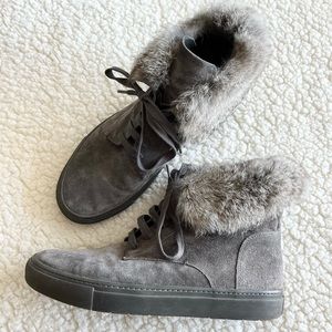 Vince Nyack Fur High Top Sneakers Suede Gray Booties Boots Shoes